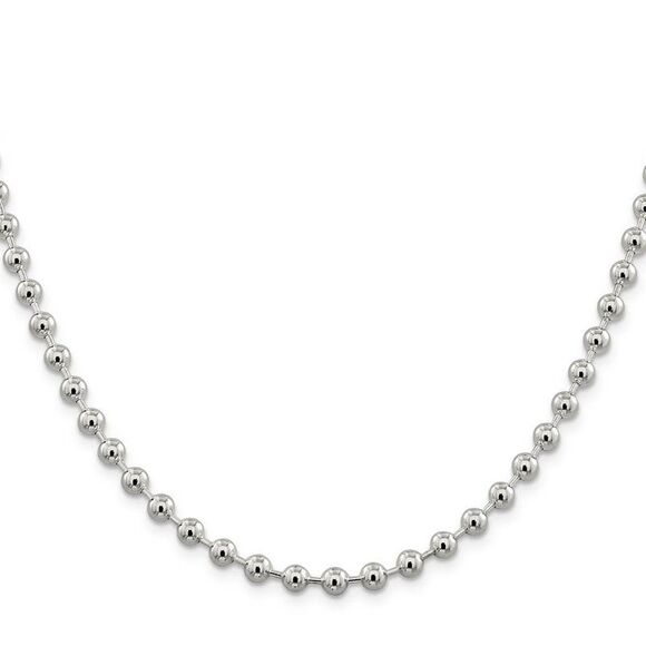 5mm Sterling Silver, Solid Beaded Chain Necklace, 22 Inch